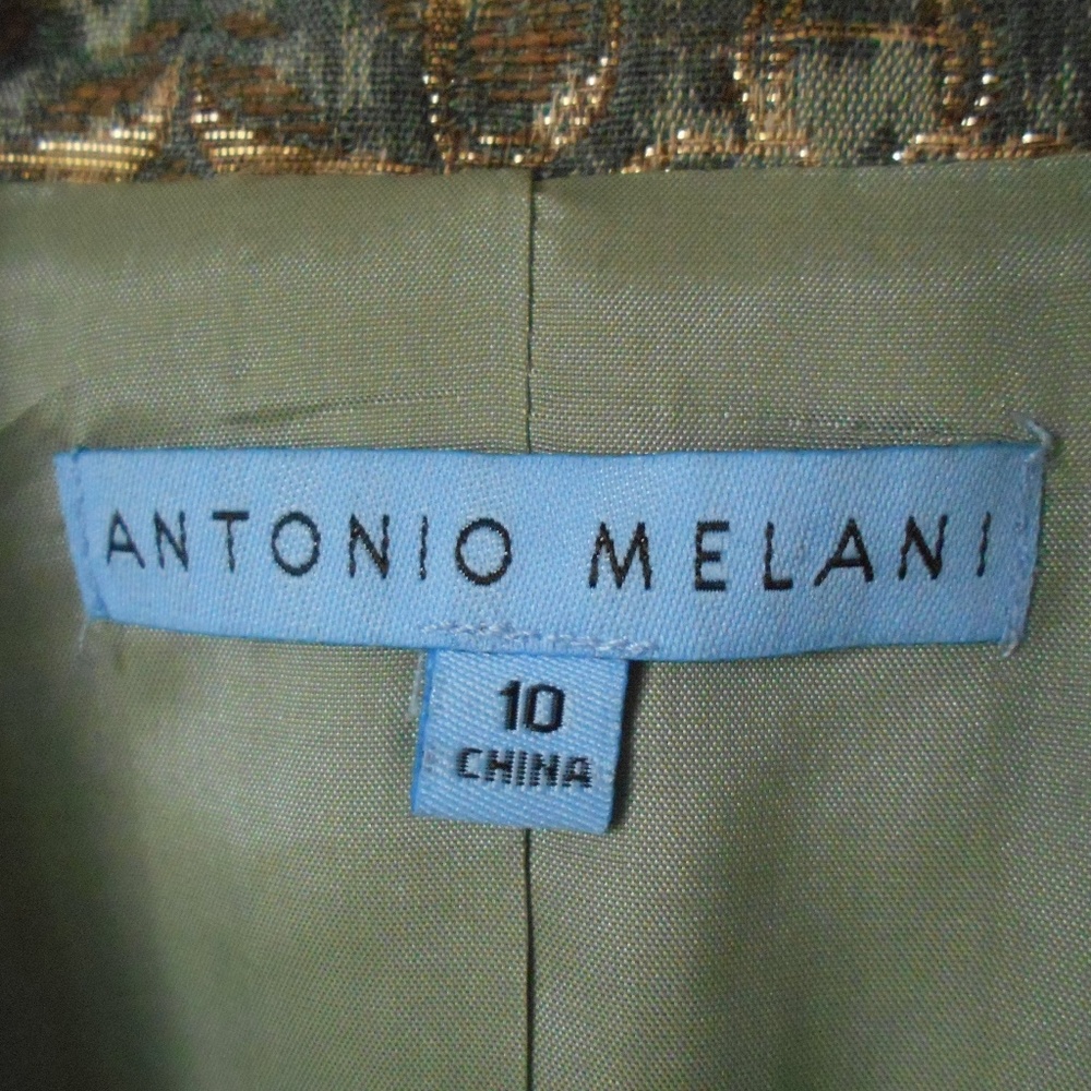 ANTONIO MELANI Greens/Gold Single-Button Blazer Sz 10 Wool Blend Modern Career - Picture 5 of 5